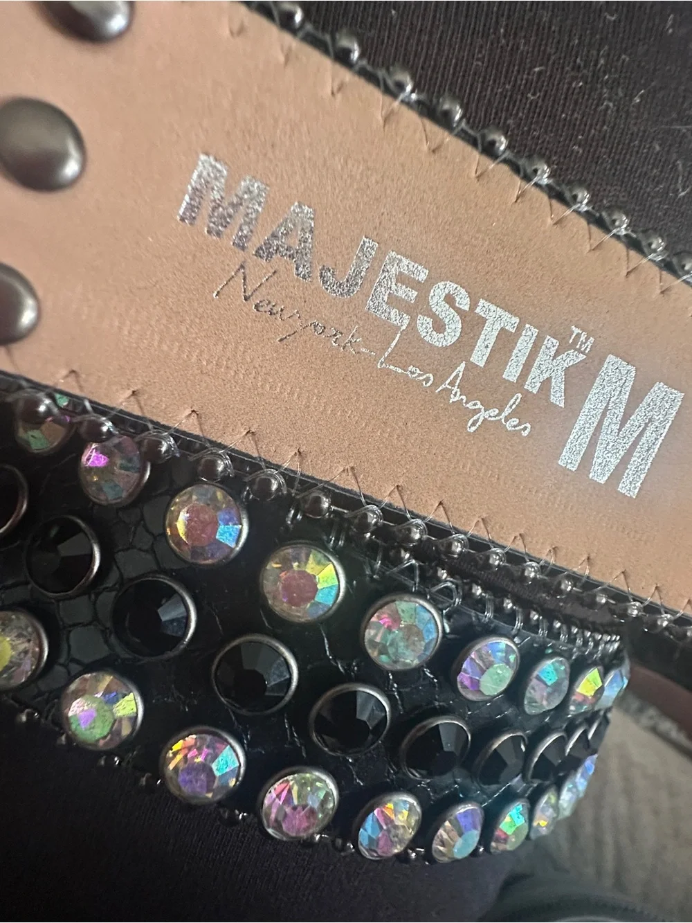Majestic New York Los Angeles‎ Beaded Rhinestone Heavy Belt Men’s Medium